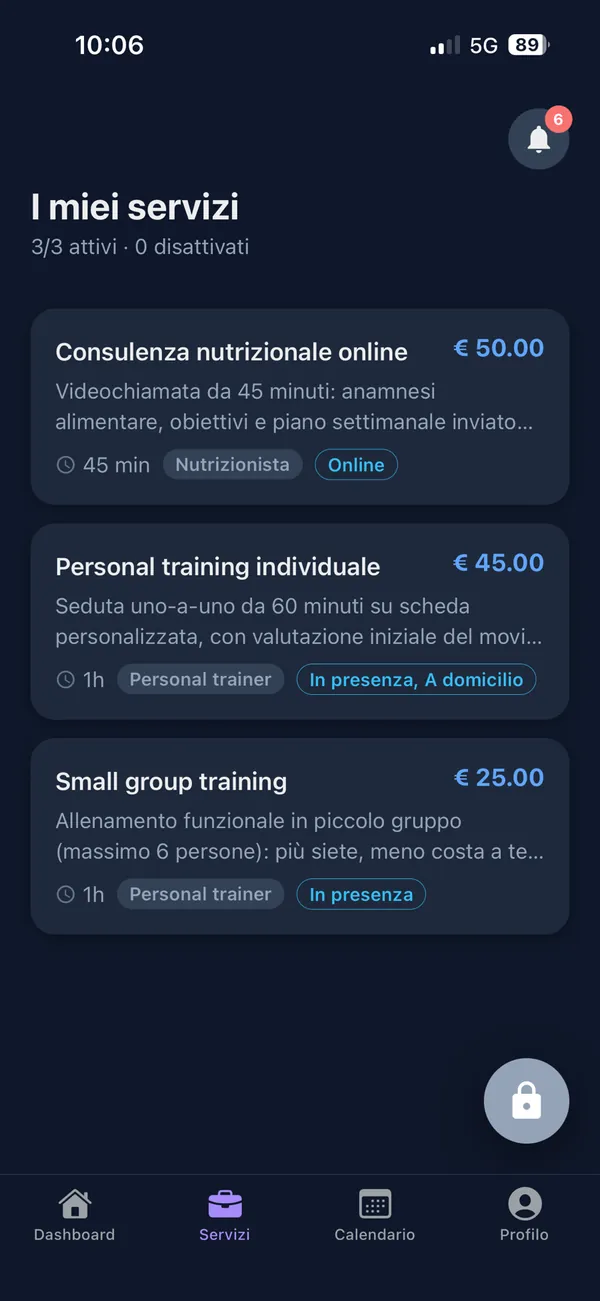 Elenco servizi di Cerko con prezzo, durata e modalità